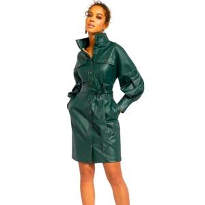FAUX-LEATHER STATEMENT SLEEVE DRESS